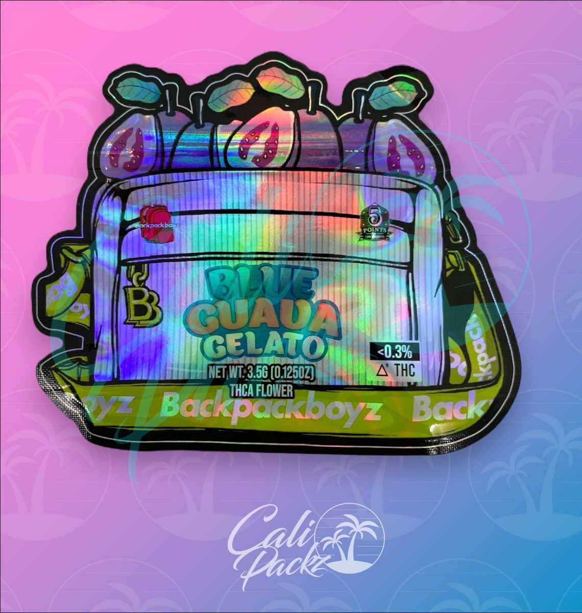 Backpack Boyz Blue Guava Gelato v2 Die-Cut 3.5g Mylar Bag Front