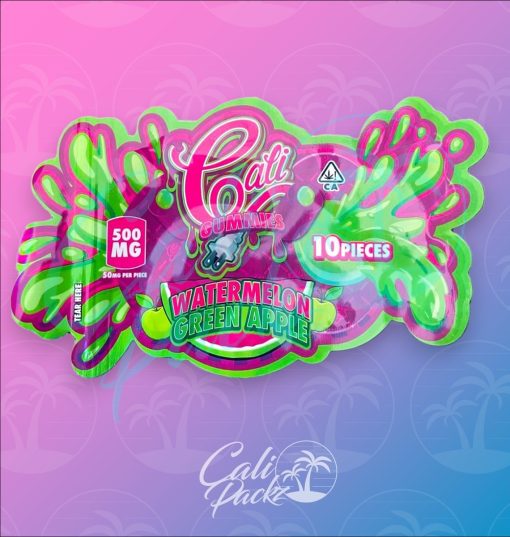 Cali Gummies Watermelon Green Apple 500mg - Mylar Bag Front