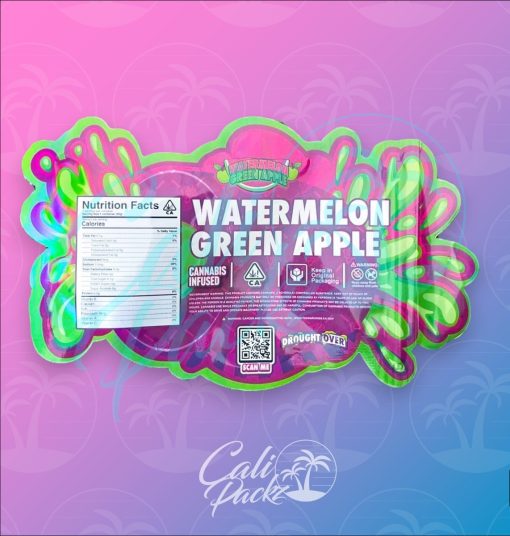 Cali Gummies Watermelon Green Apple 500mg - Mylar Bag Back