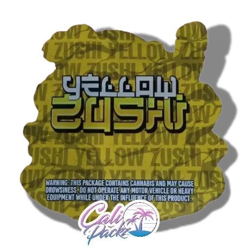 yellow zushi die cut cali pack 3.5g mylar bag