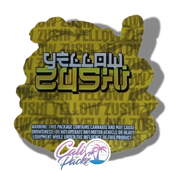 yellow zushi die cut cali pack 3.5g mylar bag